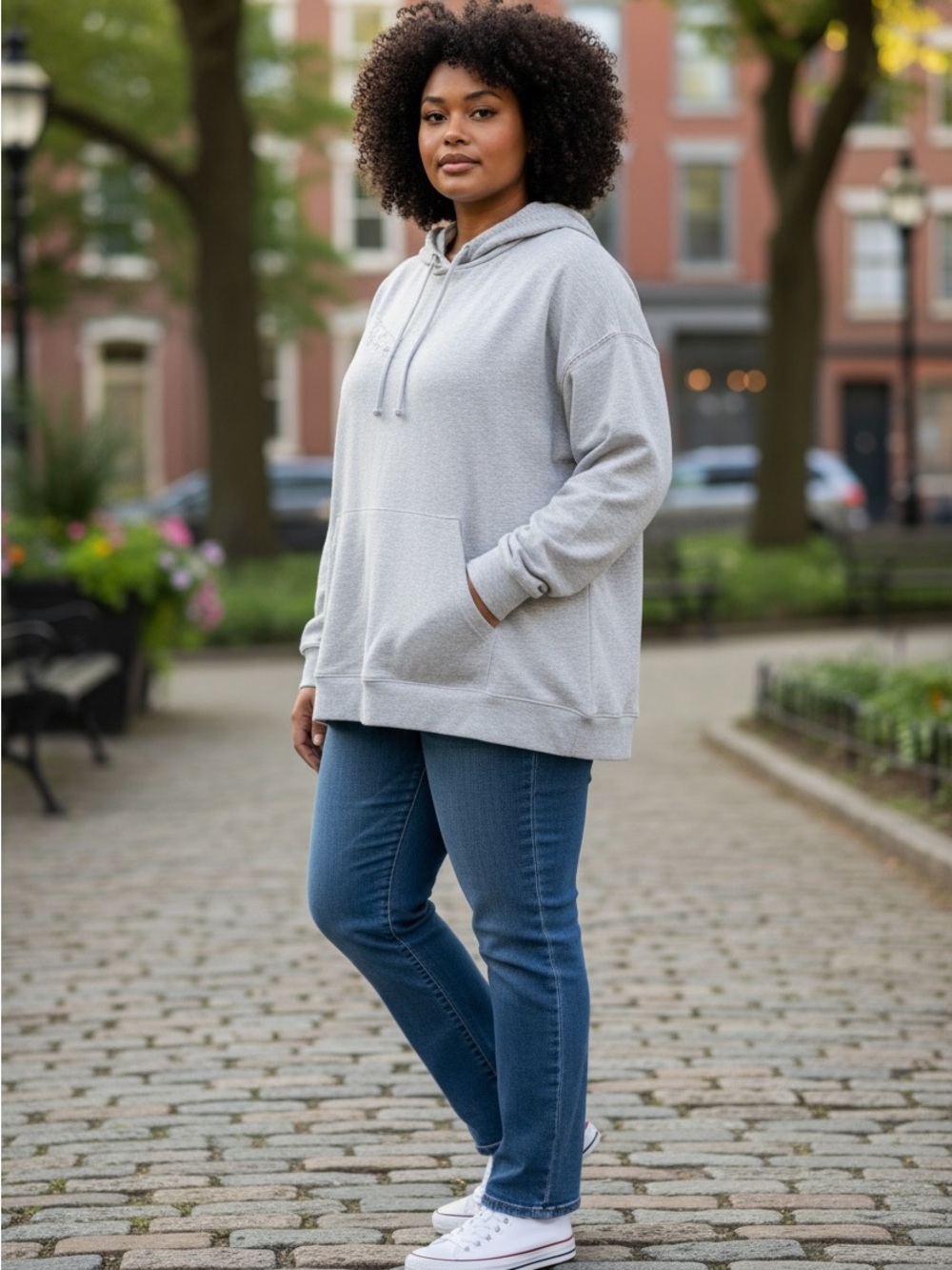 Hooded Sweatshirt with lace detail in grey